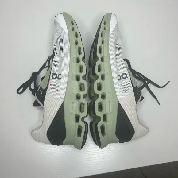 On Running White and Olive Sneakers - Picture 5 of 9